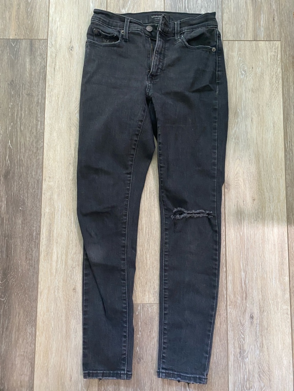 Banana Republic High Rise Black Skinny Jeans with Knee Distress
